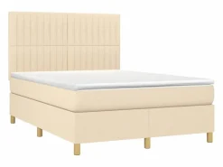 Cama box spring colchón y luces LED tela crema 140x190 cm < Clicnbuy Hot