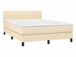 Cama box spring colchón y luces LED tela crema 140x190 cm < Clicnbuy Online