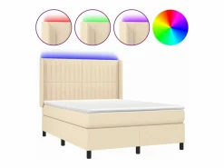 Cama box spring colchón y luces LED tela crema 140x190 cm < Clicnbuy Clearance