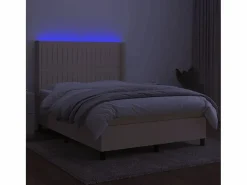Cama box spring colchón y luces LED tela crema 140x190 cm < Clicnbuy Clearance