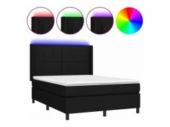Cama box spring colchón y luces LED tela negro 140x190 cm < Clicnbuy Clearance