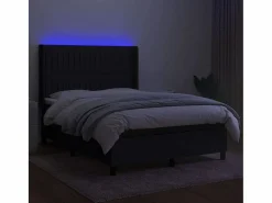 Cama box spring colchón y luces LED tela negro 140x190 cm < Clicnbuy Clearance