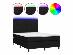 Cama box spring colchón y luces LED tela negro 140x190 cm < Clicnbuy Hot