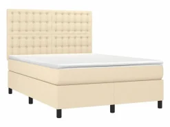 Cama box spring colchón y luces LED tela crema 140x190 cm < Clicnbuy New