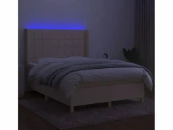 Cama box spring colchón y luces LED tela crema 140x190 cm < Clicnbuy Clearance
