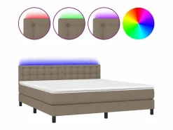 Cama box spring colchón y luces LED tela gris taupe 180x200 cm < Clicnbuy New