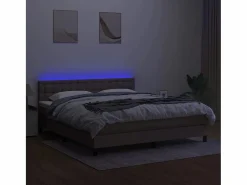 Cama box spring colchón y luces LED tela gris taupe 180x200 cm < Clicnbuy New