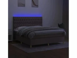 Cama box spring colchón y luces LED tela gris taupe 180x200 cm < Clicnbuy Discount