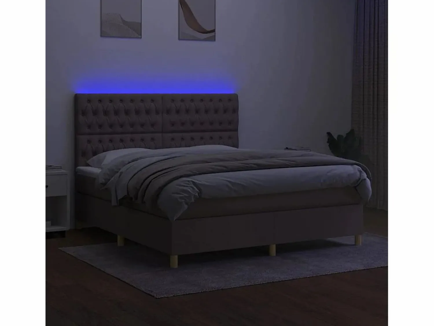 Cama box spring colchón y luces LED tela gris taupe 180x200 cm < Clicnbuy Discount