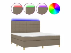 Cama box spring colchón y luces LED tela gris taupe 180x200 cm < Clicnbuy Discount