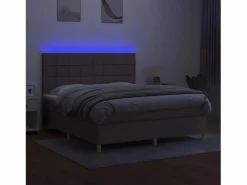 Cama box spring colchón y luces LED tela gris taupe 180x200 cm < Clicnbuy Discount