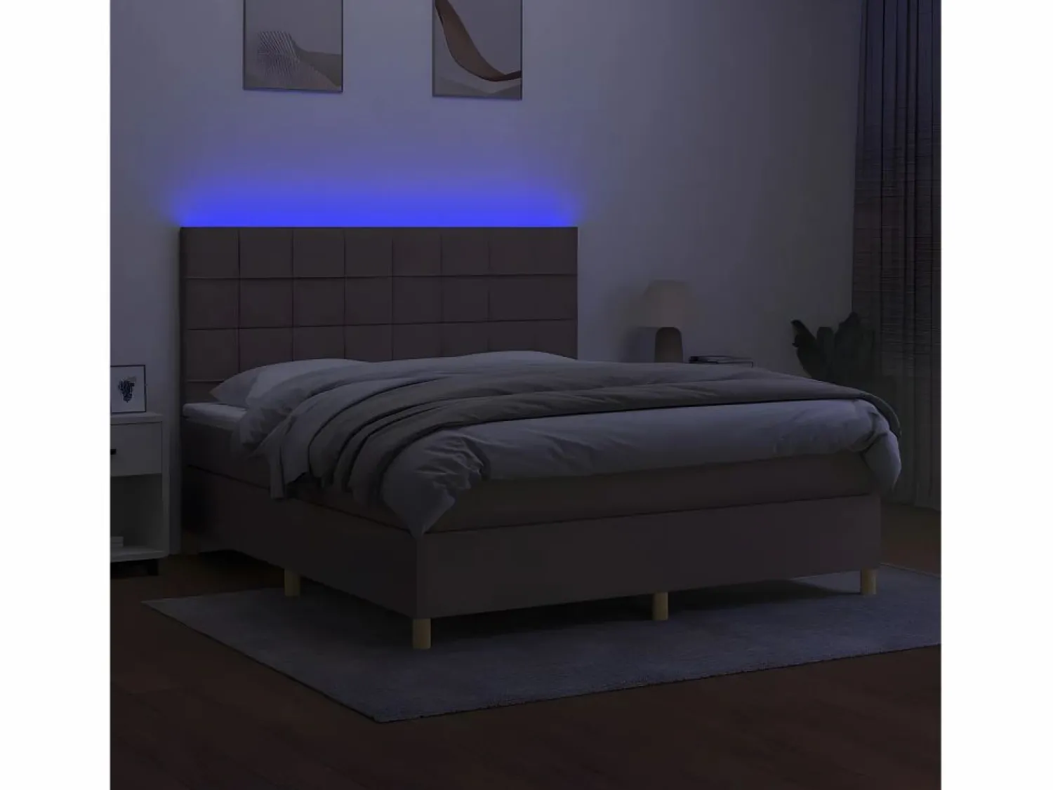 Cama box spring colchón y luces LED tela gris taupe 180x200 cm < Clicnbuy Discount