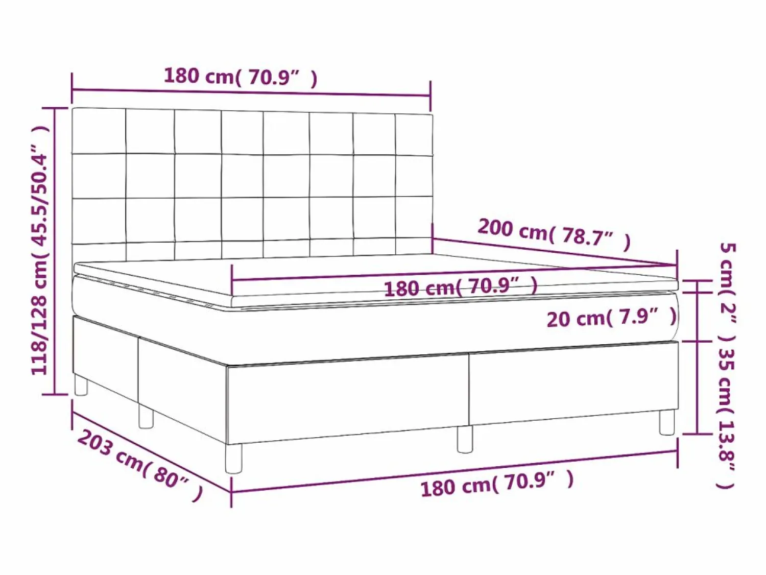 Cama box spring colchón y luces LED tela gris taupe 180x200 cm < Clicnbuy Discount