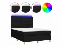 Cama box spring colchón y luces LED tela negro 140x190 cm < Clicnbuy Discount