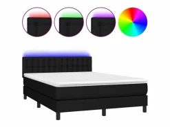 Cama box spring colchón y luces LED tela negro 140x190 cm < Clicnbuy Outlet