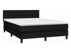 Cama box spring colchón y luces LED tela negro 140x190 cm < Clicnbuy Outlet