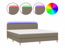 Cama box spring con colchón LED tela gris taupe 180x200 cm < Clicnbuy Discount