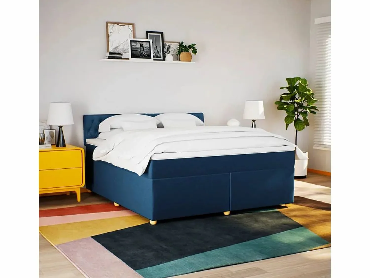 Cama box spring con colchón tela 180x200 cm < Clicnbuy