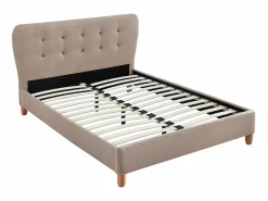 Cama cabecero capitoné Tela beige 140 x 190 cm ELIDE < Vente-unique New