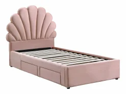 Vente-unique Cama Terciopelo|Cama Infantil * Cama concha 90 x 190 cm con 2 cajones de terciopelo + colchón - MOANA Rosa