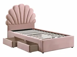 Vente-unique Cama Terciopelo|Cama Infantil * Cama concha 90 x 190 cm con 2 cajones de terciopelo + colchón - MOANA Rosa