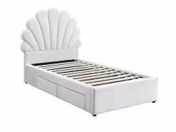 Vente-unique Cama Terciopelo|Cama Con Almacenaje * Cama concha 90 x 190 cm con 2 cajones en terciopelo + colchón - MOANA Blanco