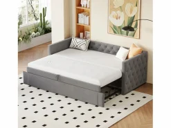 Cama de día 90x200 cm, cama nido 90x190 cm - Cama infantil en terciopelo con somier de láminas < Hauss Spole Outlet