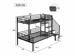 Cama Litera * Cama de hierro, litera esquinera para niños y adolescentes, con escalera y almacenaje. Material: hierro + MDF.Tamaños: 90x200cm y 120x200cm. Negro