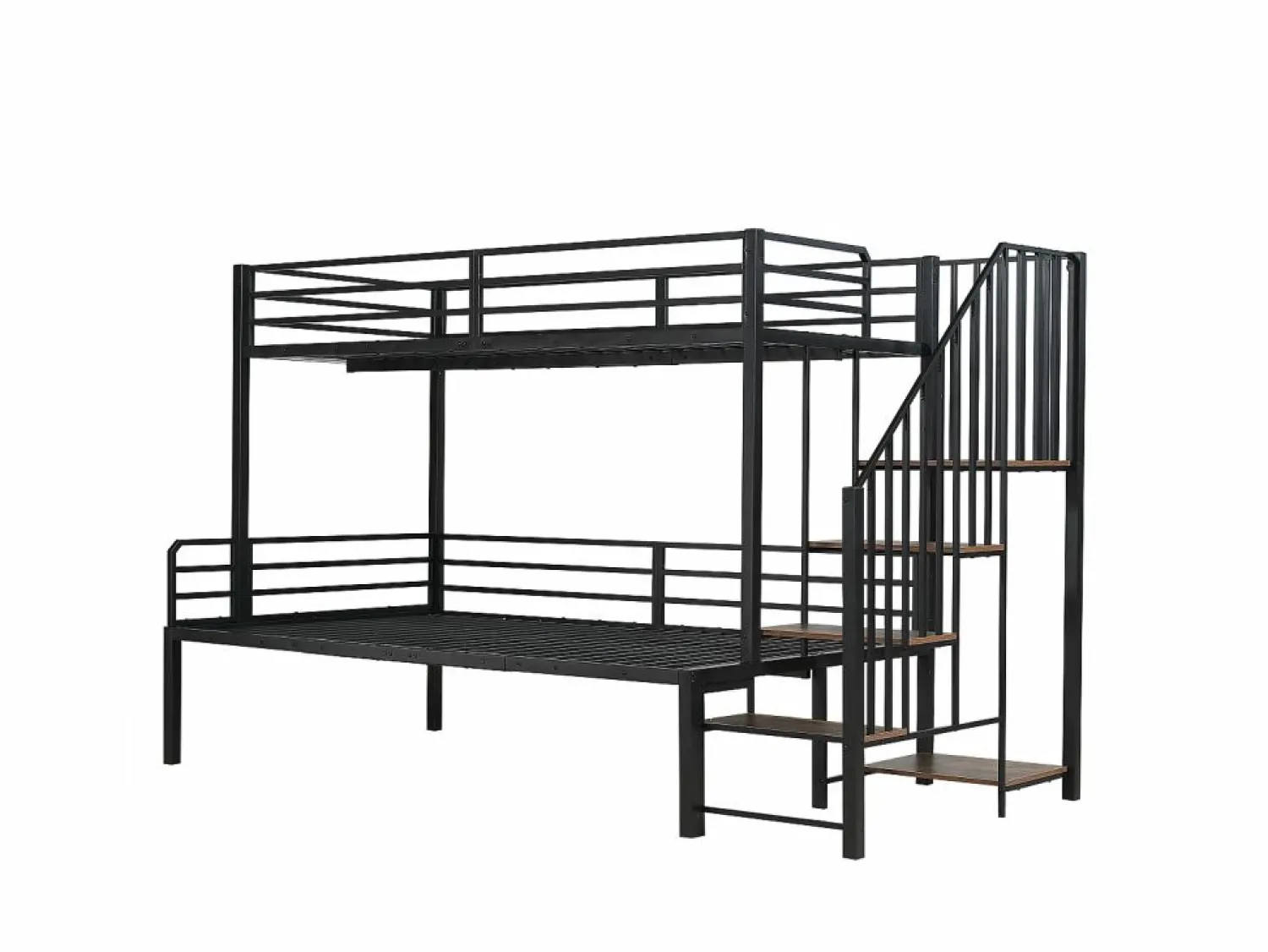 Cama Litera * Cama de hierro, litera esquinera para niños y adolescentes, con escalera y almacenaje. Material: hierro + MDF.Tamaños: 90x200cm y 120x200cm. Negro