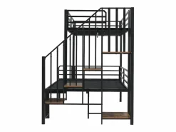 Cama Litera * Cama de hierro, litera esquinera para niños y adolescentes, con escalera y almacenaje. Material: hierro + MDF.Tamaños: 90x200cm y 120x200cm. Negro