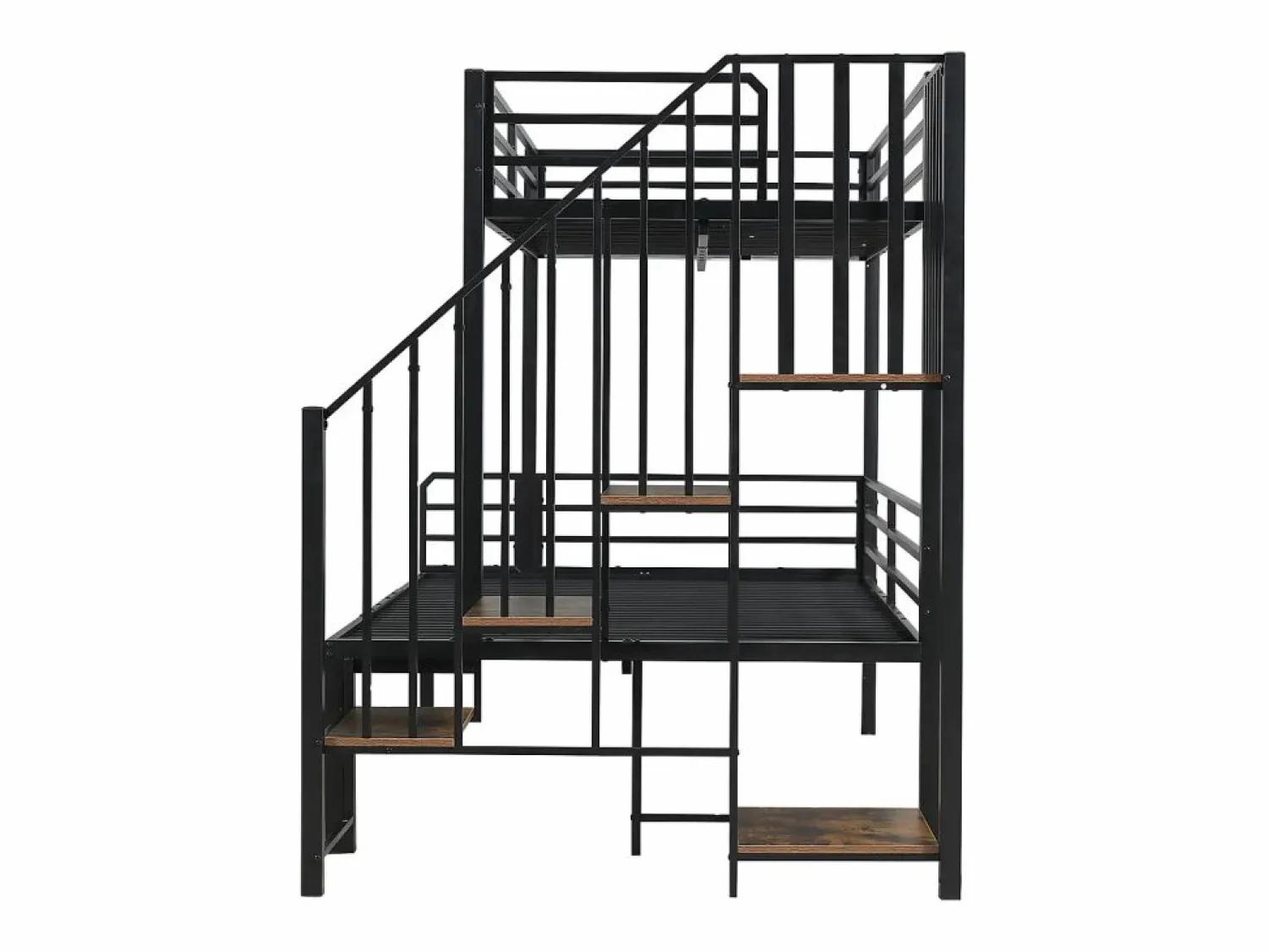 Cama Litera * Cama de hierro, litera esquinera para niños y adolescentes, con escalera y almacenaje. Material: hierro + MDF.Tamaños: 90x200cm y 120x200cm. Negro