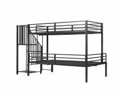 Cama Litera * Cama de hierro, litera esquinera para niños y adolescentes, con escalera y almacenaje. Material: hierro + MDF.Tamaños: 90x200cm y 120x200cm. Negro