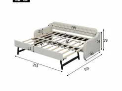 Cama individual con sofá cama - 2 x 90 x 190 cm - Sofá cama con USB - Lino + MDF - < Merax Clearance
