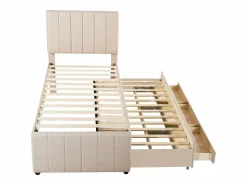 Cama infantil acolchada 90x200 cm con cama nido 90x190 cm con cajones de almacenamiento, en lino, sin colchón, < Hauss Spole Sale