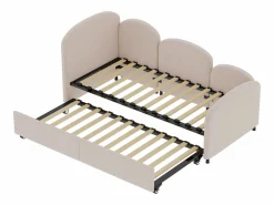 Cama infantil 90x200 cm con cama nido de terciopelo, somier de láminas, sin colchón, claro < Hauss Spole Clearance