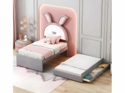 Cama infantil 90x200cm en terciopelo - cama nido con 3 cajones y luces LED de colores - < ModernLuxe Outlet