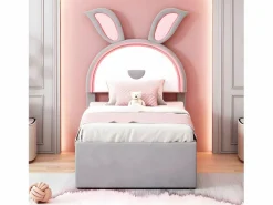 Cama infantil 90x200cm en terciopelo - cama nido con 3 cajones y luces LED de colores - < ModernLuxe Outlet