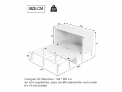 Cama Abatible | Cama Murphy de 140x200 cm, cama abatible vertical con somier de láminas, ideal para jóvenes - Blanca