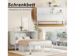 Cama Abatible | Cama Murphy de 140x200 cm, cama abatible vertical con somier de láminas, ideal para jóvenes - Blanca