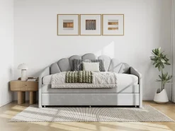 Vente-unique Cama Terciopelo|Cama Diván | Cama nido con forma de concha 2 x 90 x 190 cm terciopelo - ELUSIA