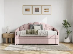 Vente-unique Cama Terciopelo|Cama Diván * Cama nido en forma de concha 2 x 90 x 190 cm en terciopelo - ELUSIA Rosa