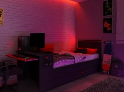 Vente-unique Cama Nido|Cama Infantil | Cama nido gamer 90 x 200 et 90 x 190 cm escritorio LEDs antracita y rojo + colchón VOUANI