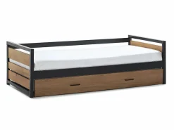 Vente-unique Cama Nido|Cama Infantil | Cama nido industrial 90 x 190 cm de MDF Pino y metal con colchón BOSTON