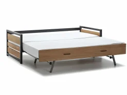 Vente-unique Cama Nido|Cama Infantil | Cama nido industrial 90 x 190 cm de MDF Pino y metal con colchón BOSTON