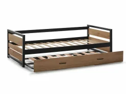 Vente-unique Cama Nido|Cama Infantil | Cama nido industrial 90 x 190 cm de MDF Pino y metal con colchón BOSTON