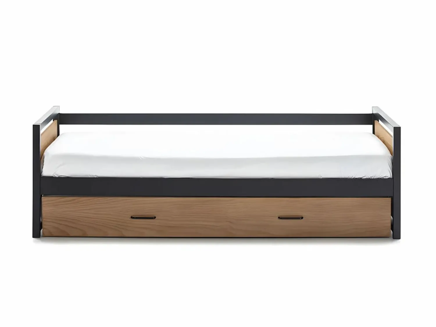 Vente-unique Cama Nido|Cama Infantil | Cama nido industrial 90 x 190 cm de MDF Pino y metal con colchón BOSTON