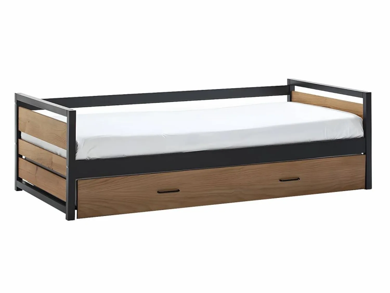 Vente-unique Cama Nido|Cama Infantil | Cama nido industrial 90 x 190 cm MDF, pino y metal BOSTON