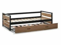 Vente-unique Cama Nido|Cama Infantil | Cama nido industrial 90 x 190 cm MDF, pino y metal BOSTON
