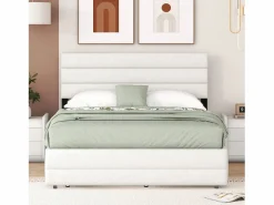 Cama Diván * Cama nido para adultos y niños 140 x 200 cm y 90 x 190 cm - Cama con plataforma extensible con 2 cajones con somier y cabecero - Blanco