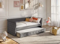Vente-unique Cama Diván|Cama Nido | Cama nido tapizada LOUISE - 2x90x190cm - tela